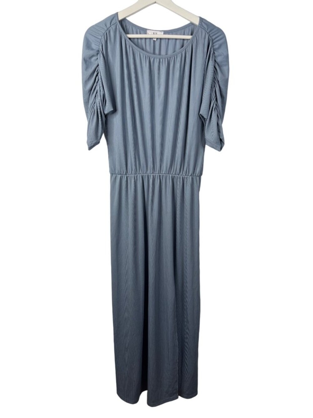 NSR Blue Ribbed Maxi Dress Small Stretch Short Sleeve Made in USA